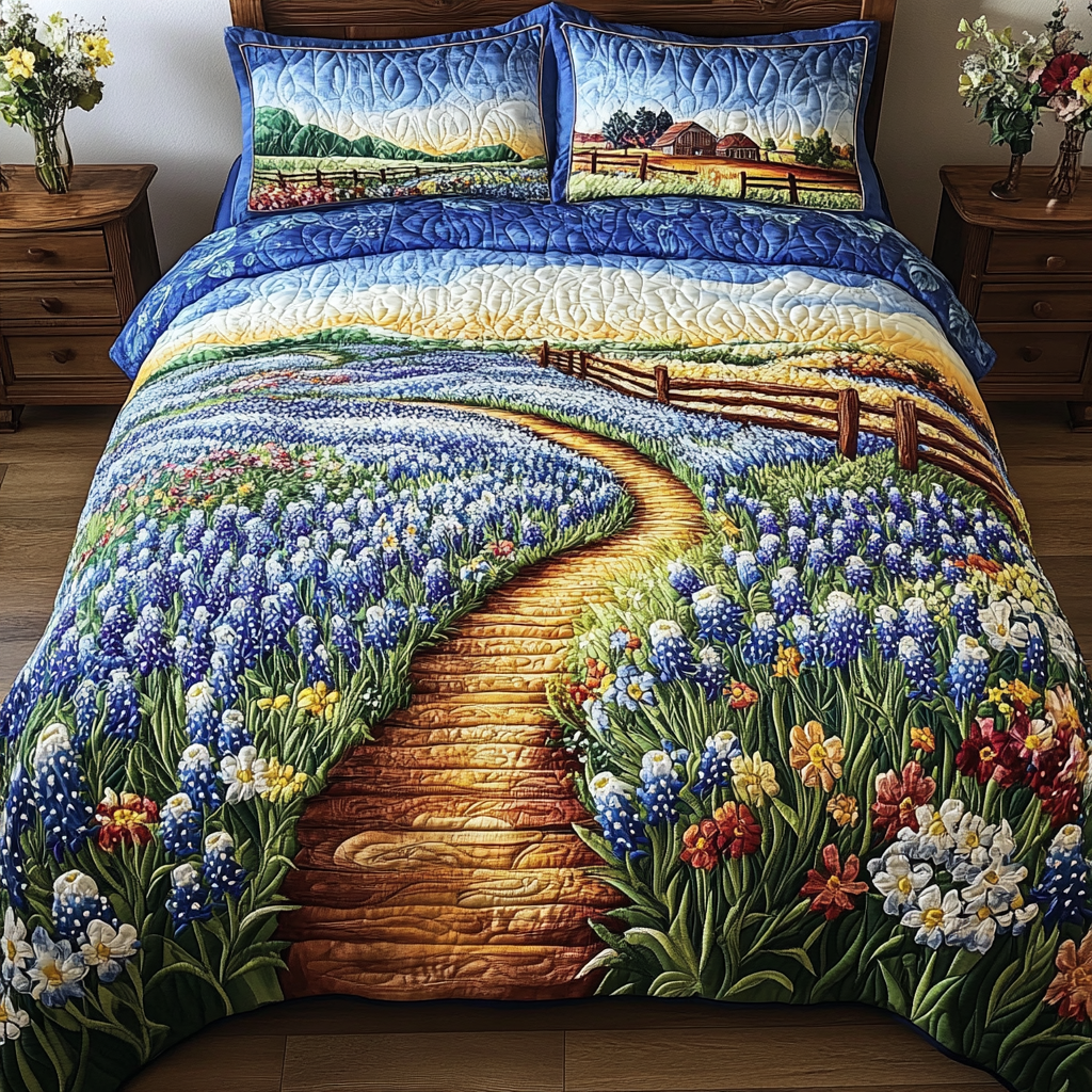 Floral Garden Quilted Bedding Set Beautiful Printed Bedding Set for Home Aesthetics