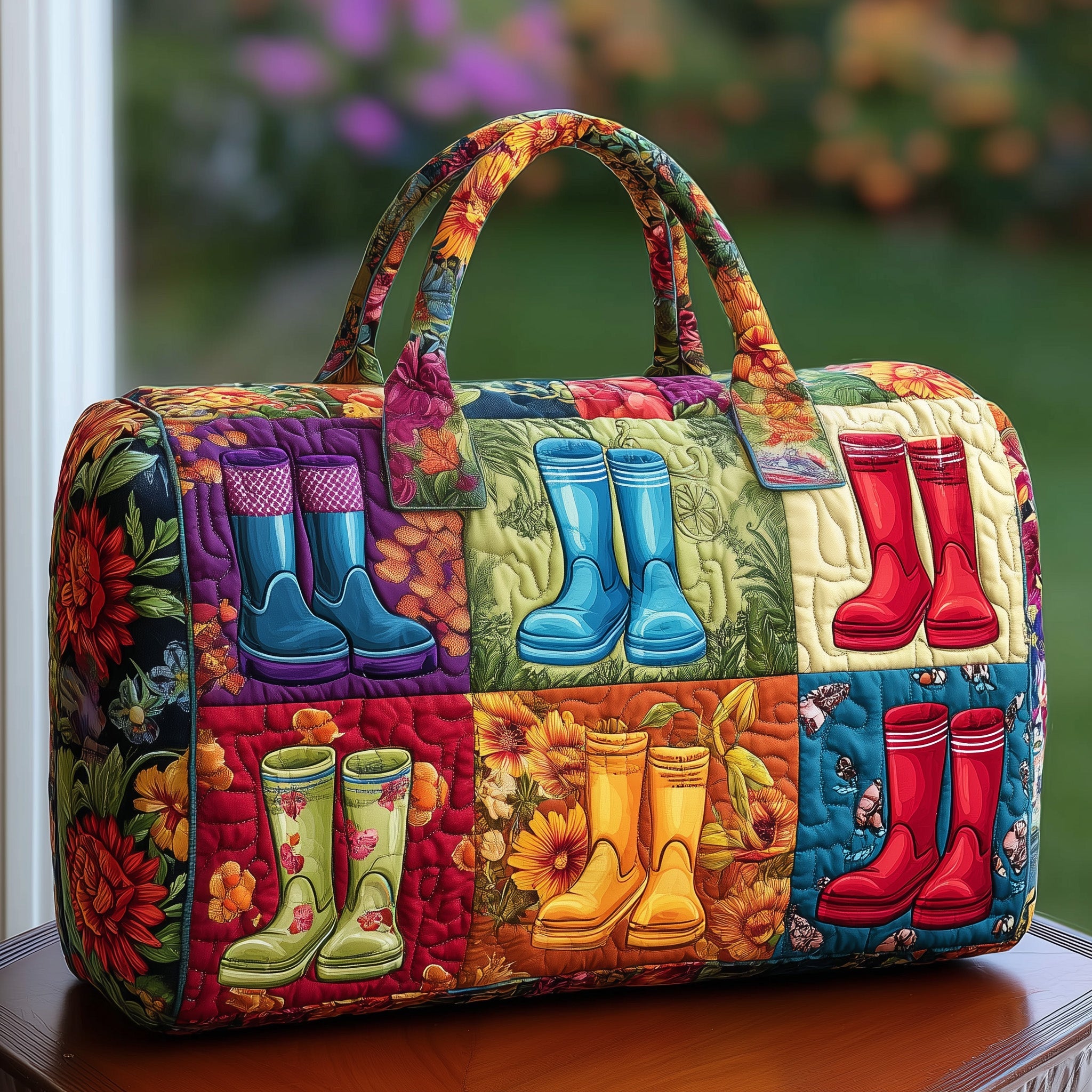 Floral Garden Quilted Duffle Bag For Carry On Use