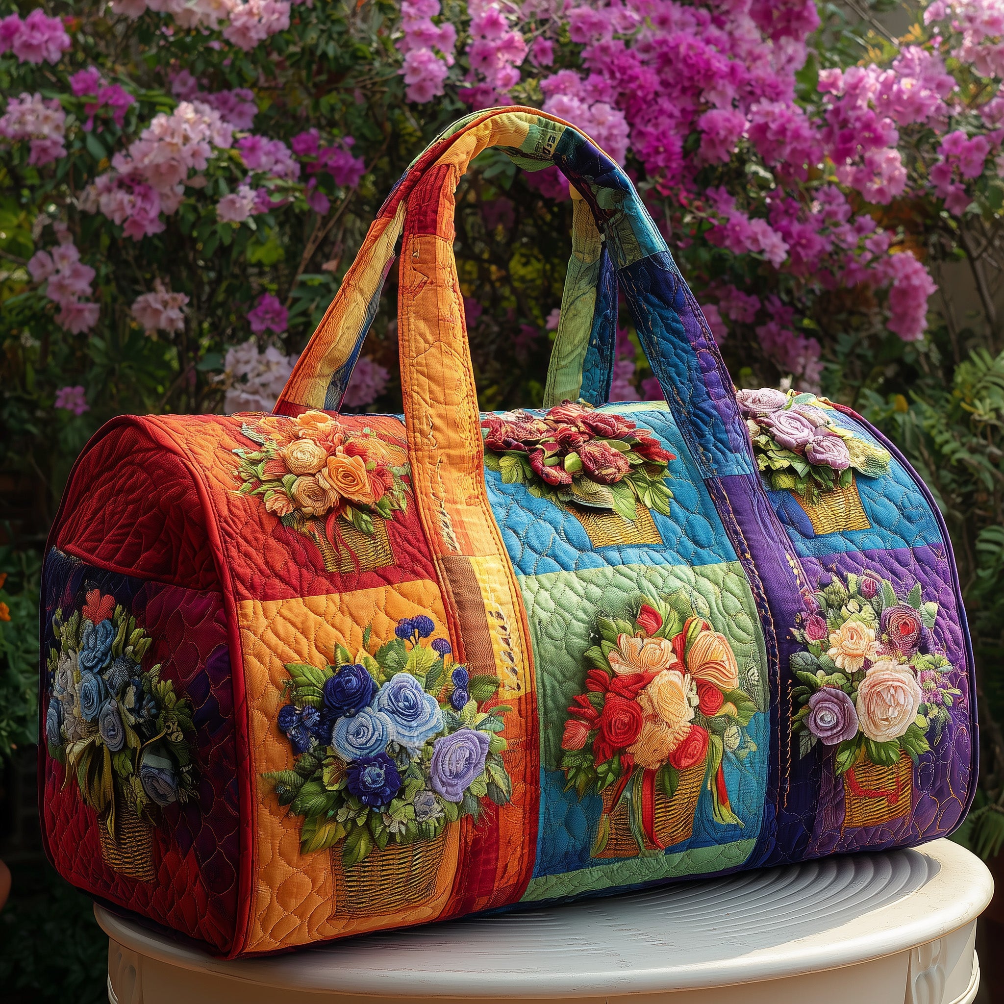 Floral Garden Quilted Duffle Bag For Outdoor Activities