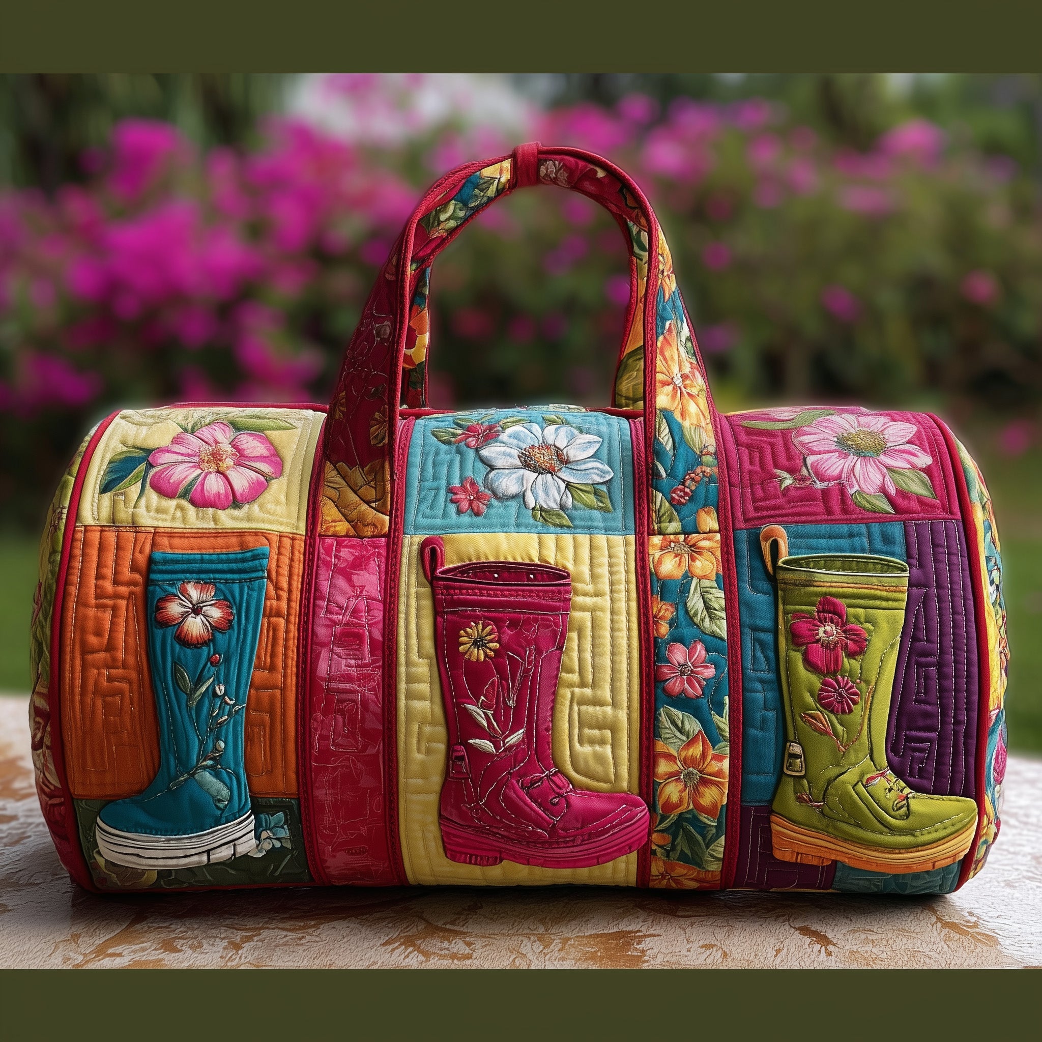 Floral Garden Quilted Duffle Bag For School And Gym