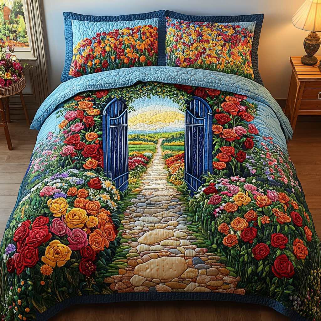 Floral Gateway Quilted Bedding Set Best Bed Sheet Set Christmas Flower Gifts