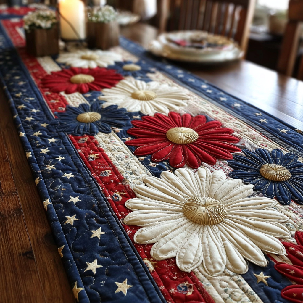 Floral Glory Quilted Table Runner Holiday Dining Table Decor Patriotic Christmas Gifts