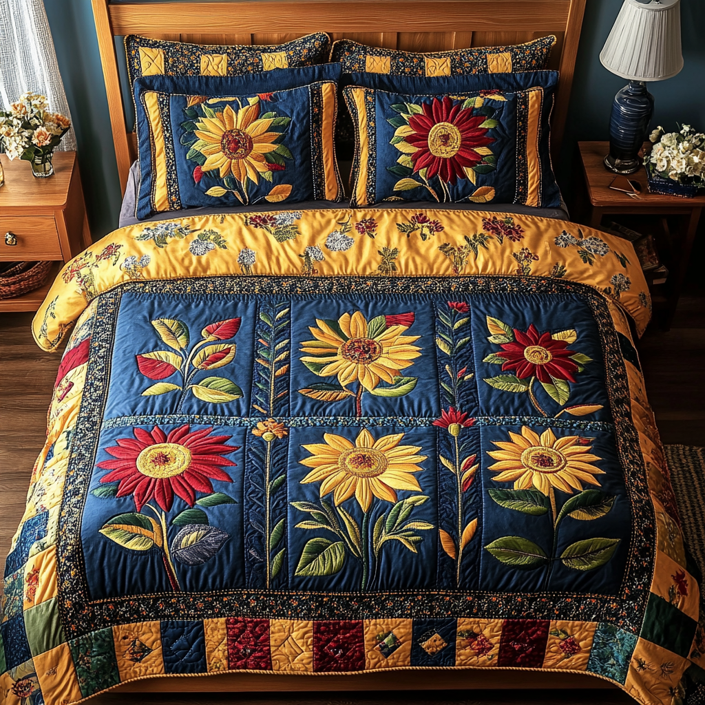 Floral Glow Quilted Bedding Set Stylish Bedding Merch Gift for Home Lovers