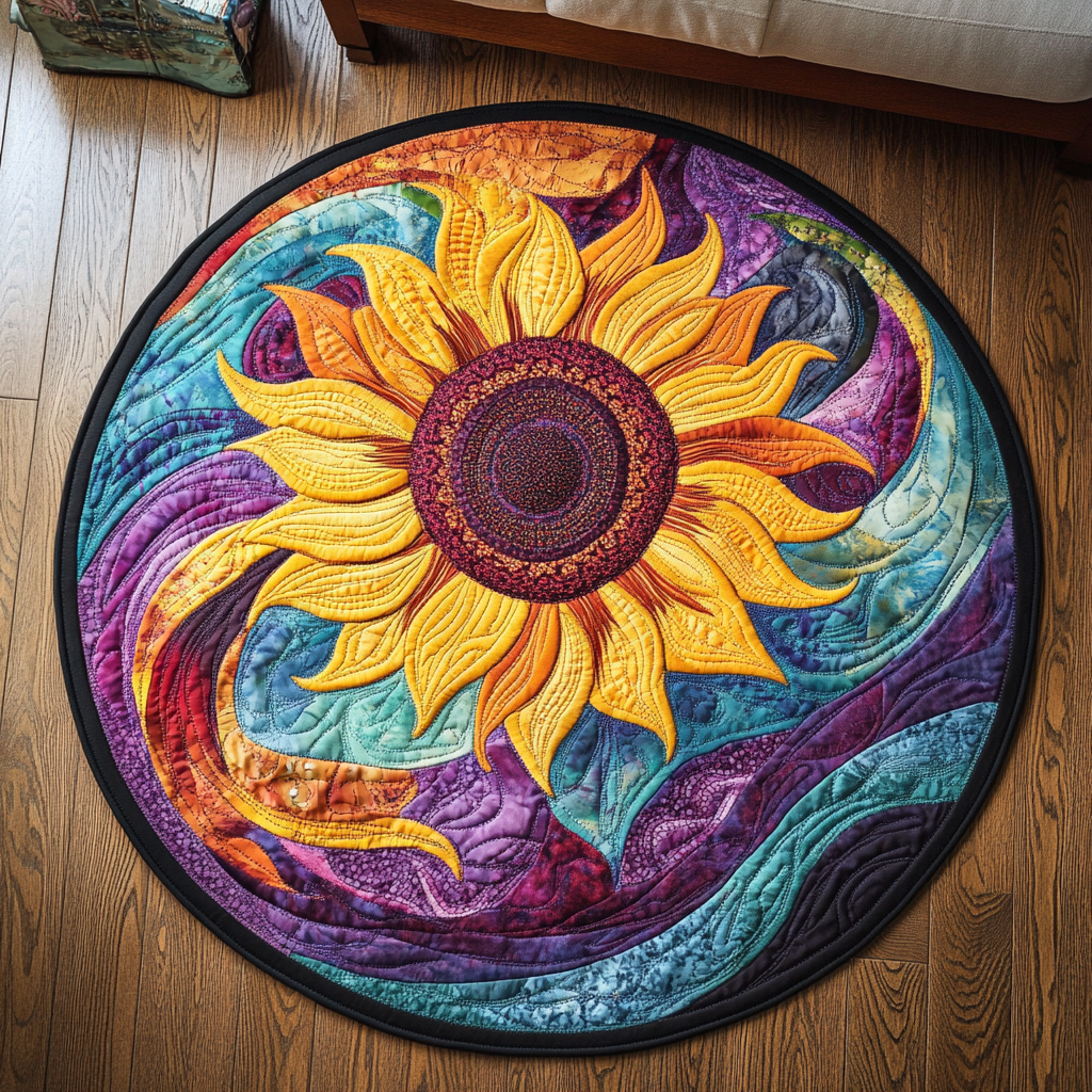 Floral Glow Quilted Round Mat Entry Way Ideas Sunflower Theme Gifts Merchandise