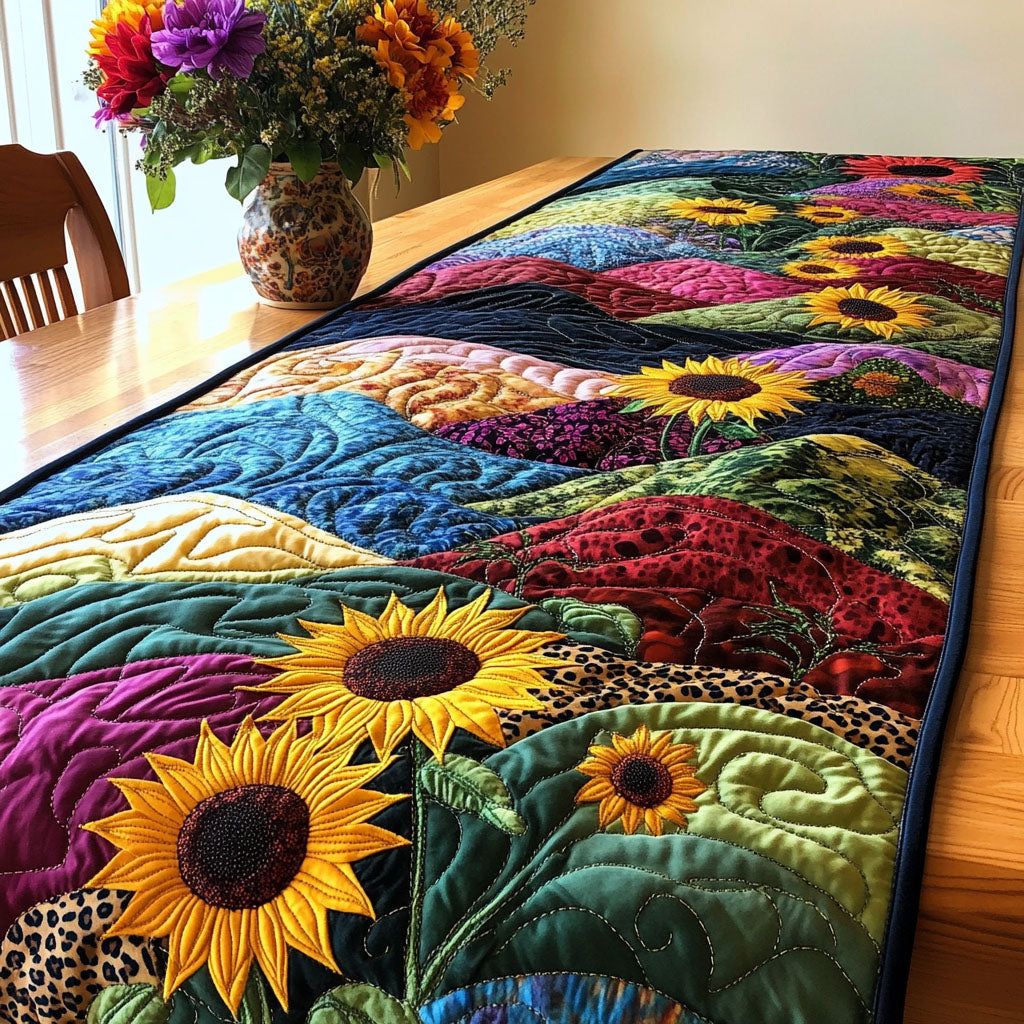 Floral Glow Quilted Table Runner Dining Table Ideas Sunflower Gifts For Women