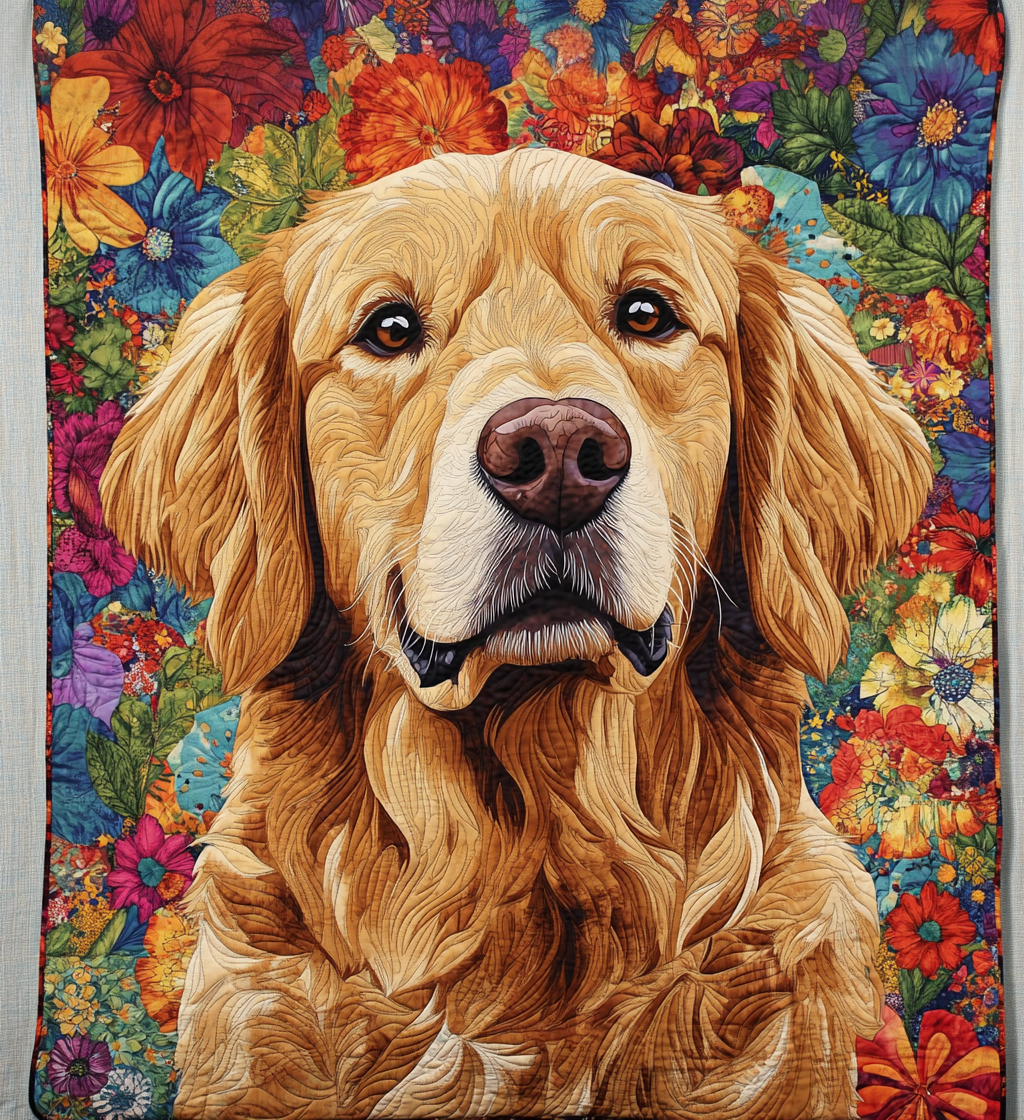 Floral Golden Retriever Quilted Blanket Golden Retriever Owner Gifts