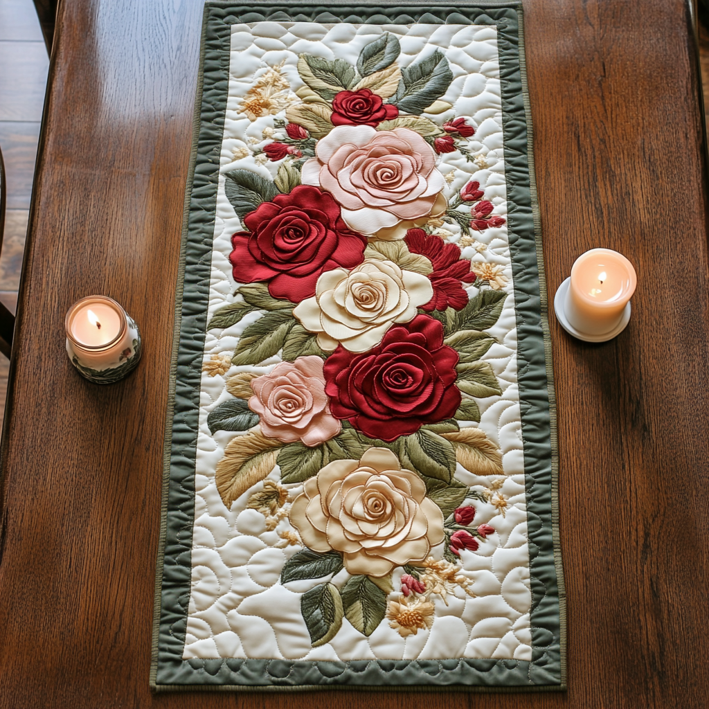Floral Grace Quilted Table Runner Kitchen Decor Christmas Gifts For Flower Lovers