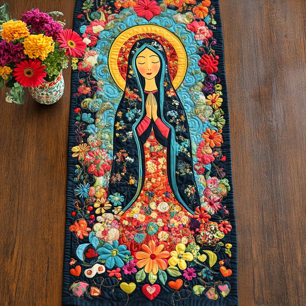 Floral Guadalupe Quilted Table Runner Christmas Dining Table Runner Religious Gifts For Mom
