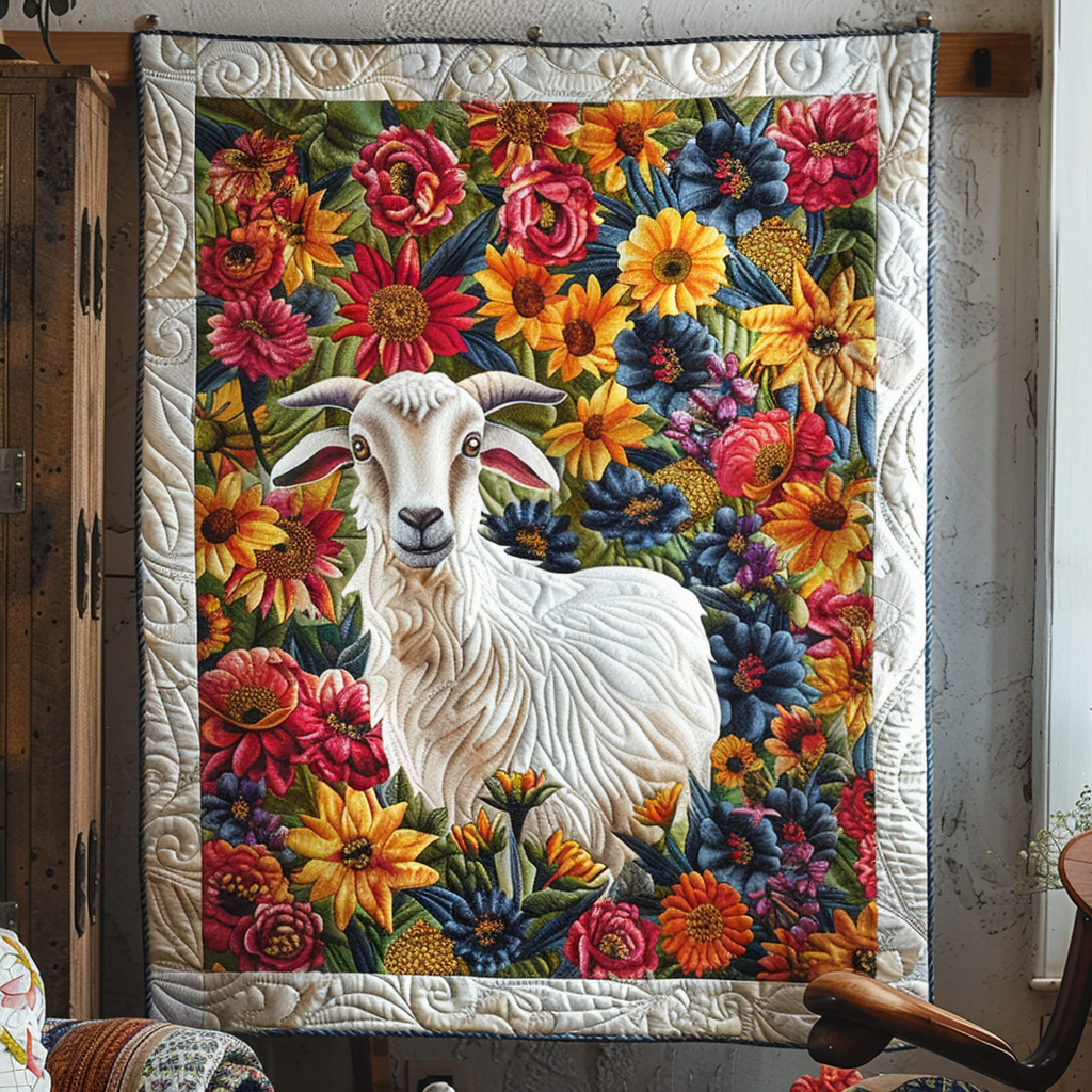 Floral Guardian Quilted Blanket Gifts For Goat Lovers