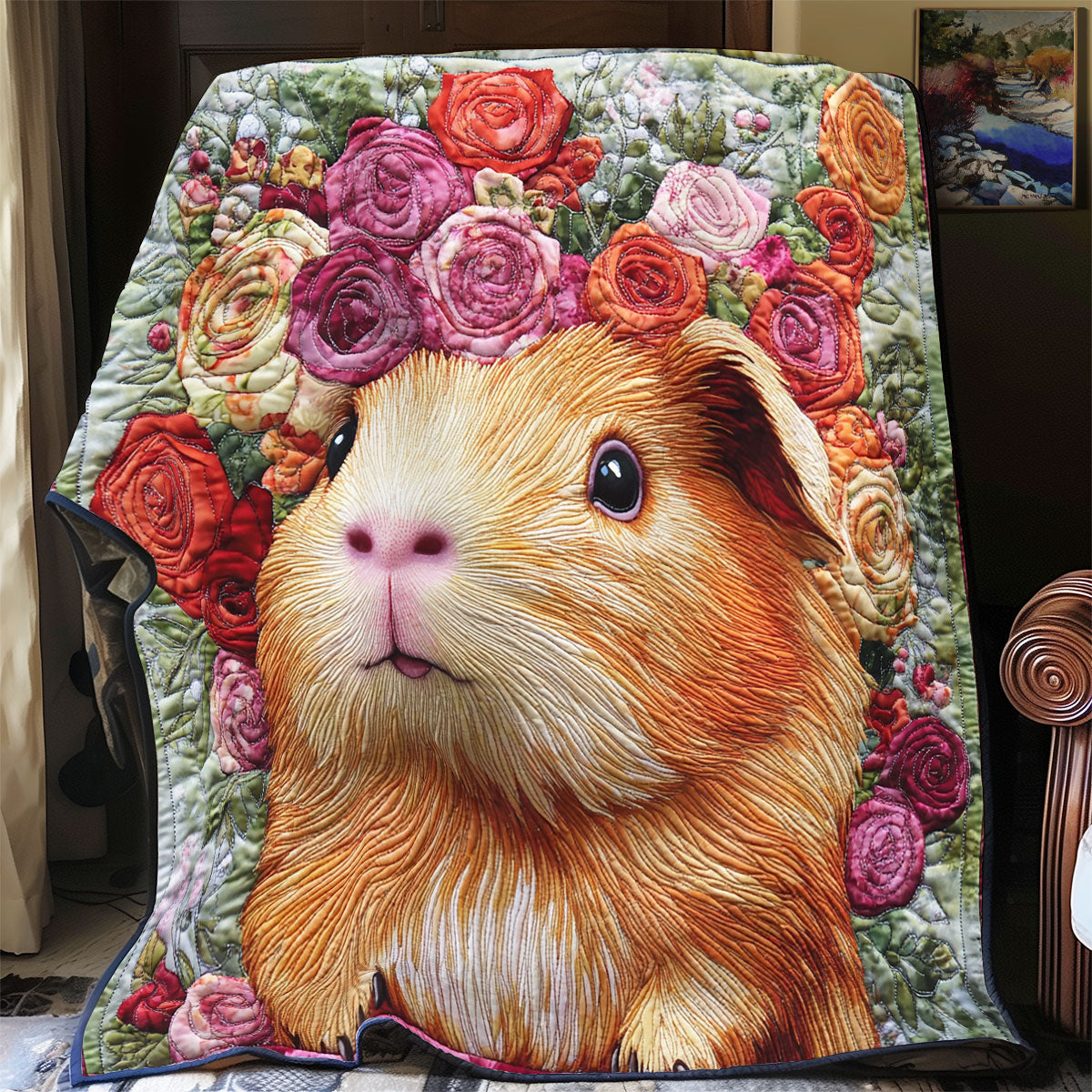 Floral Guinea Pig Quilt Blanket Great Gifts Cute Throw Blanket For Guinea Pig Lovers
