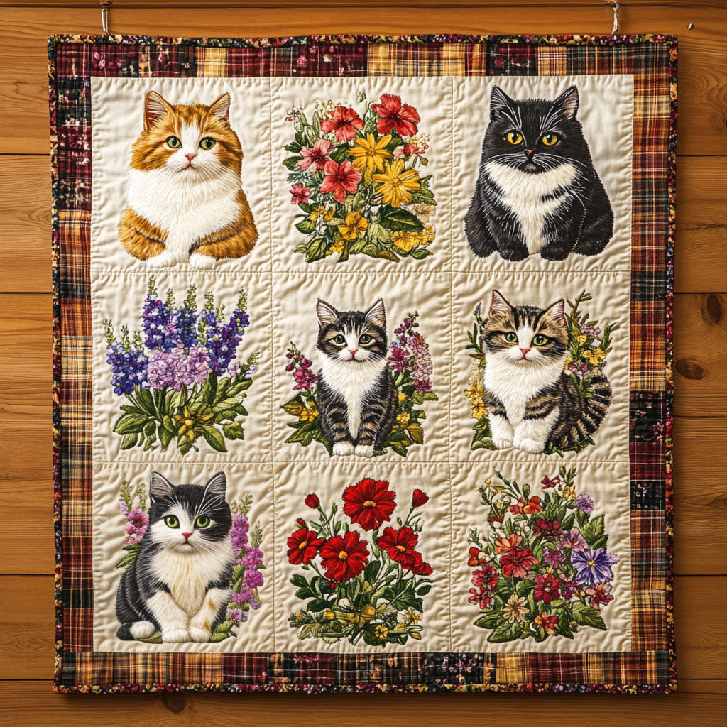 Floral Harmony Cat Quilt Blanket Floral Blanket Christmas Gifts For Mom 2025