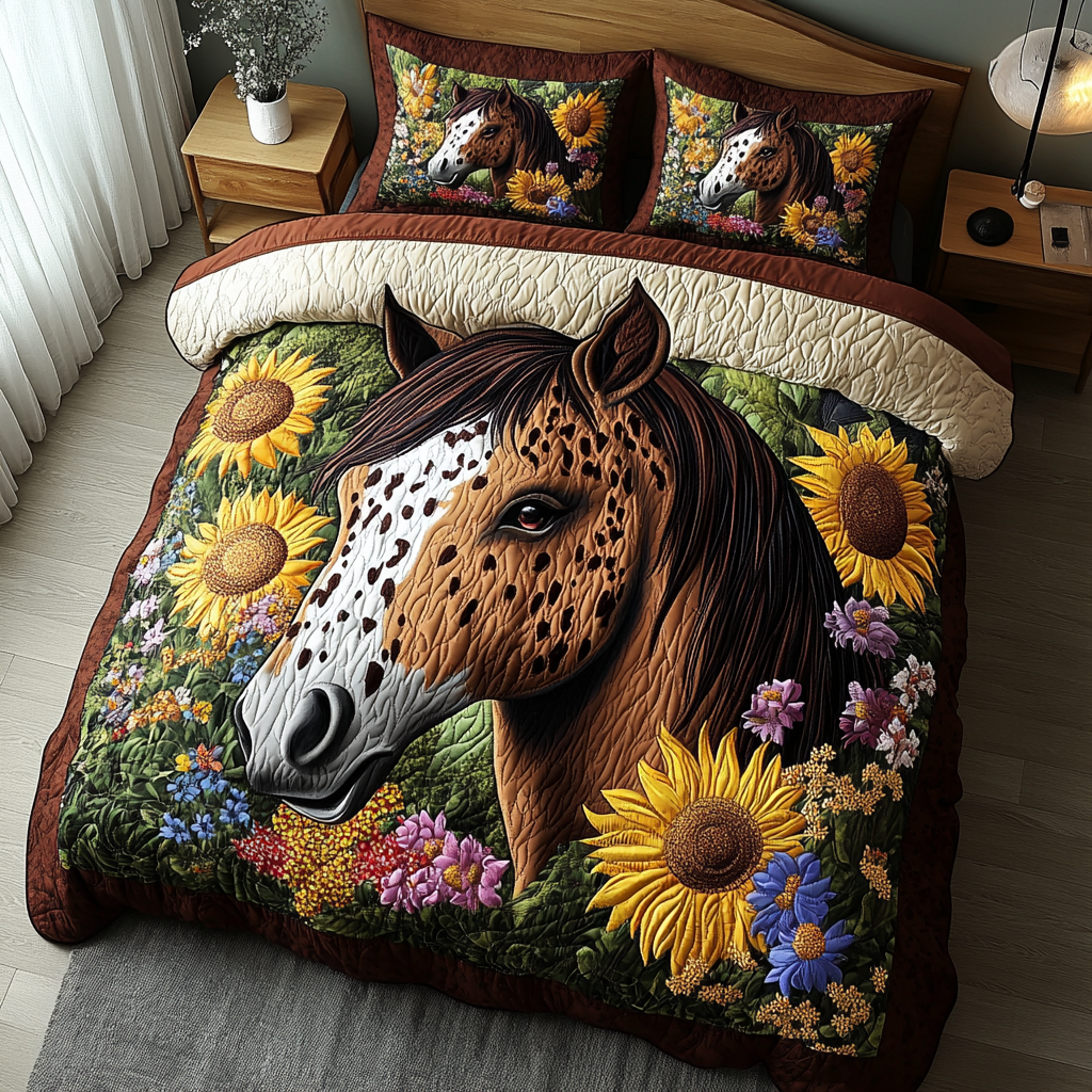 Floral Harmony Quilted Bedding Set Bed Decor Ideas Best Gifts For Horse Owners