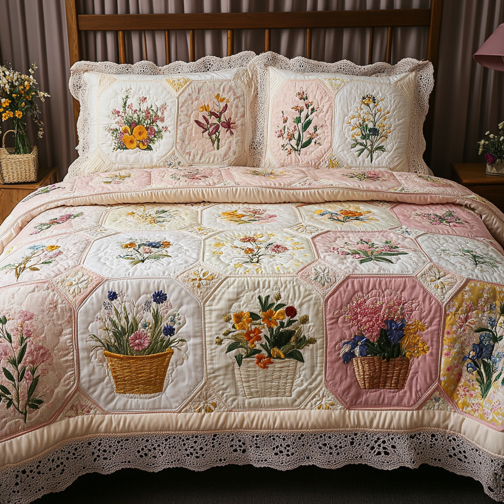 Floral Harmony Quilted Bedding Set Bed Decorations Gifts For Sunflower Lovers