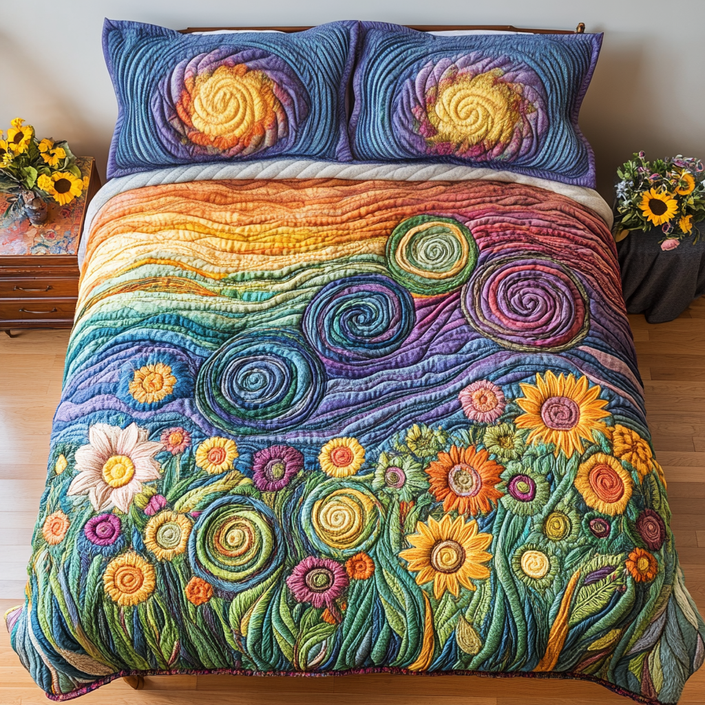 Floral Harmony Quilted Bedding Set Bedroom Decor Sunflower Gifts For Her