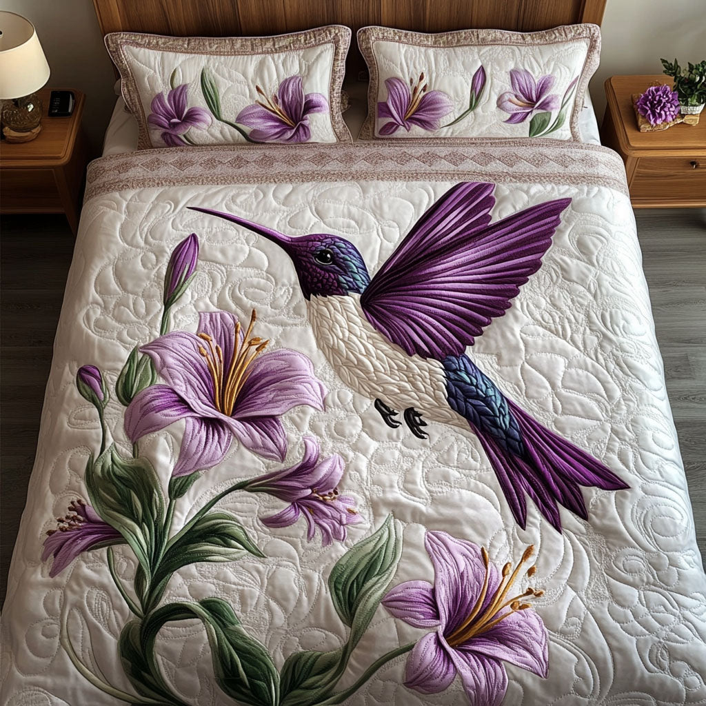 Floral Harmony Quilted Bedding Set Best Christmas Duvet Cover Set Hummingbird Gifts For Men