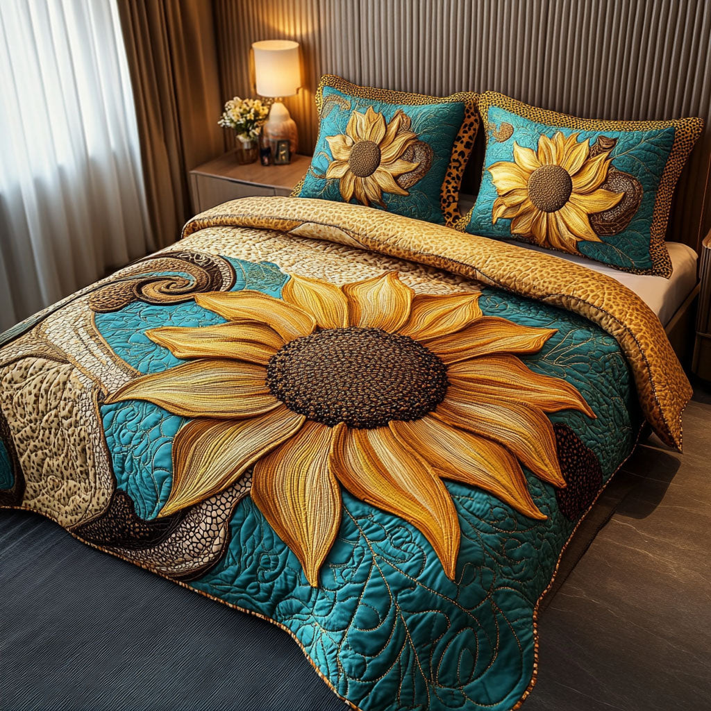 Floral Harmony Quilted Bedding Set Holiday Duvet Covers Sunflower Presents