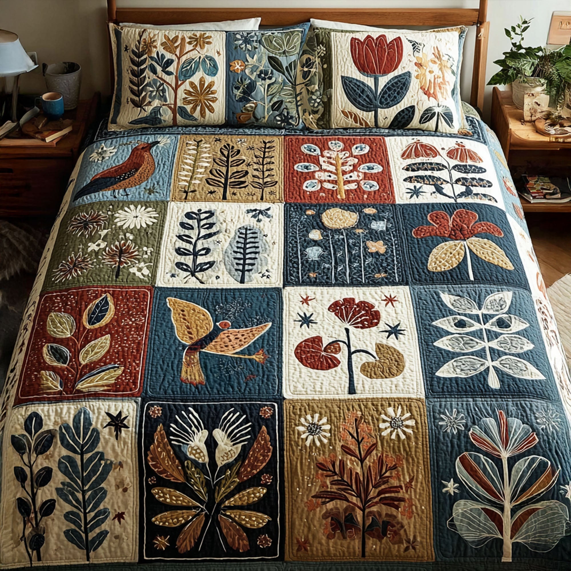 Floral Harmony Quilted Bedding Set Luxury Comforter Gift Set for Him or Her