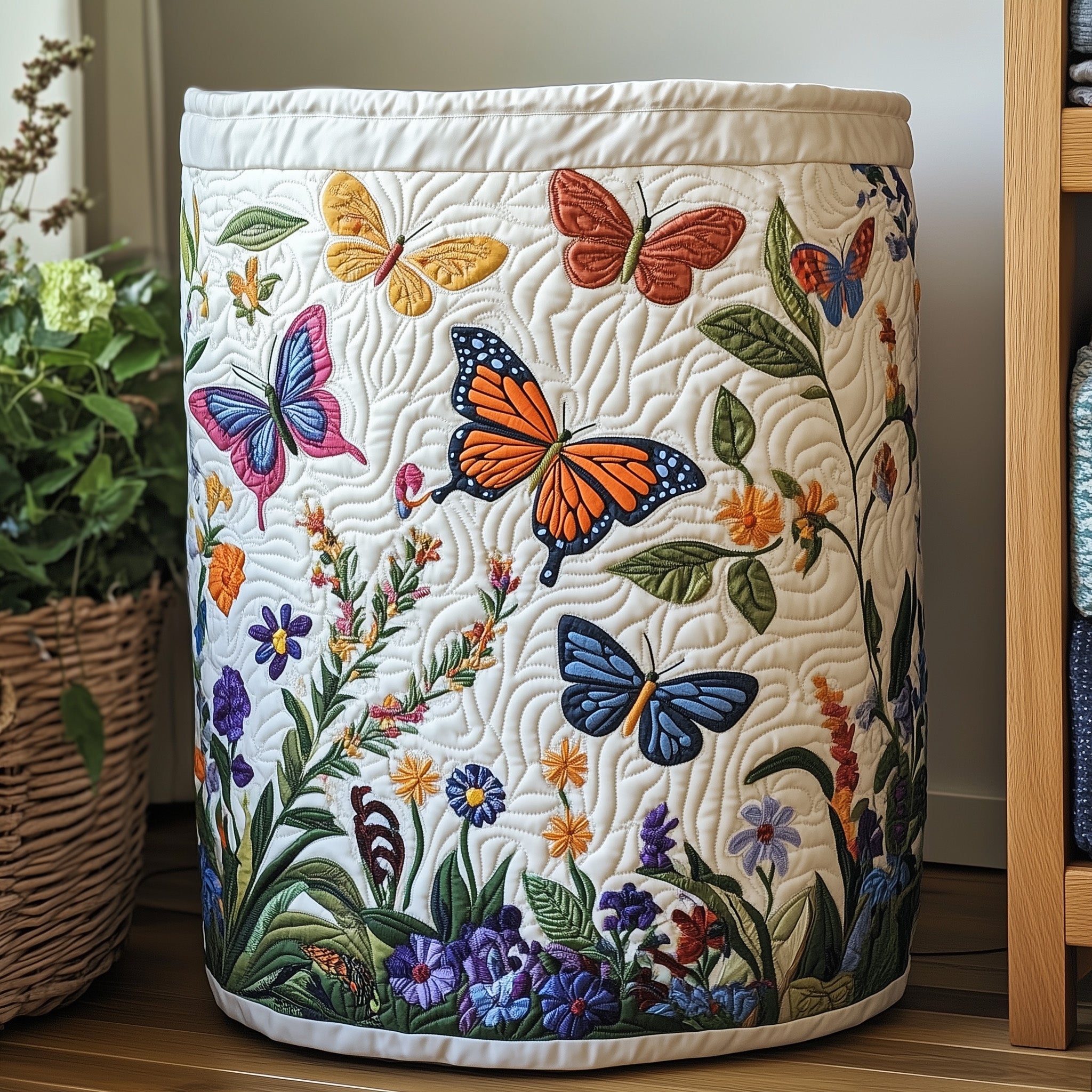 Floral Harmony Quilted Laundry Basket Butterfly Gifts For Women