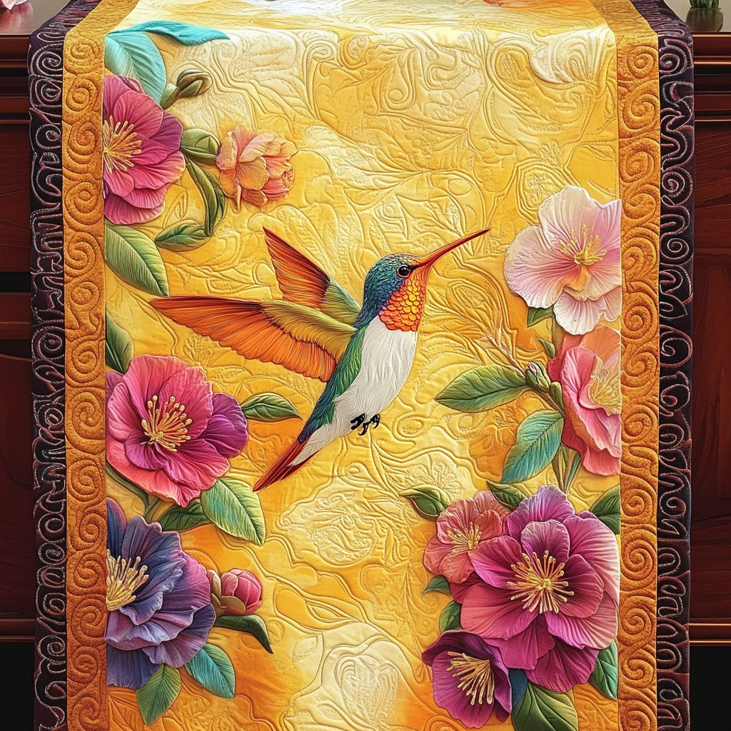 Floral Harmony Quilted Table Runner Dining Table Decor Unusual Hummingbird Gifts