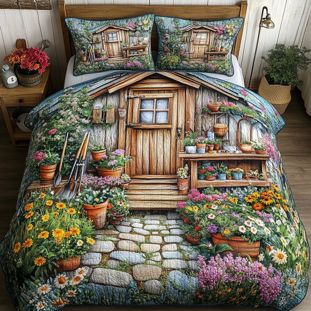 Floral Haven Quilted Bedding Set Aesthetic Room Decor Gifts For The Flower Lover