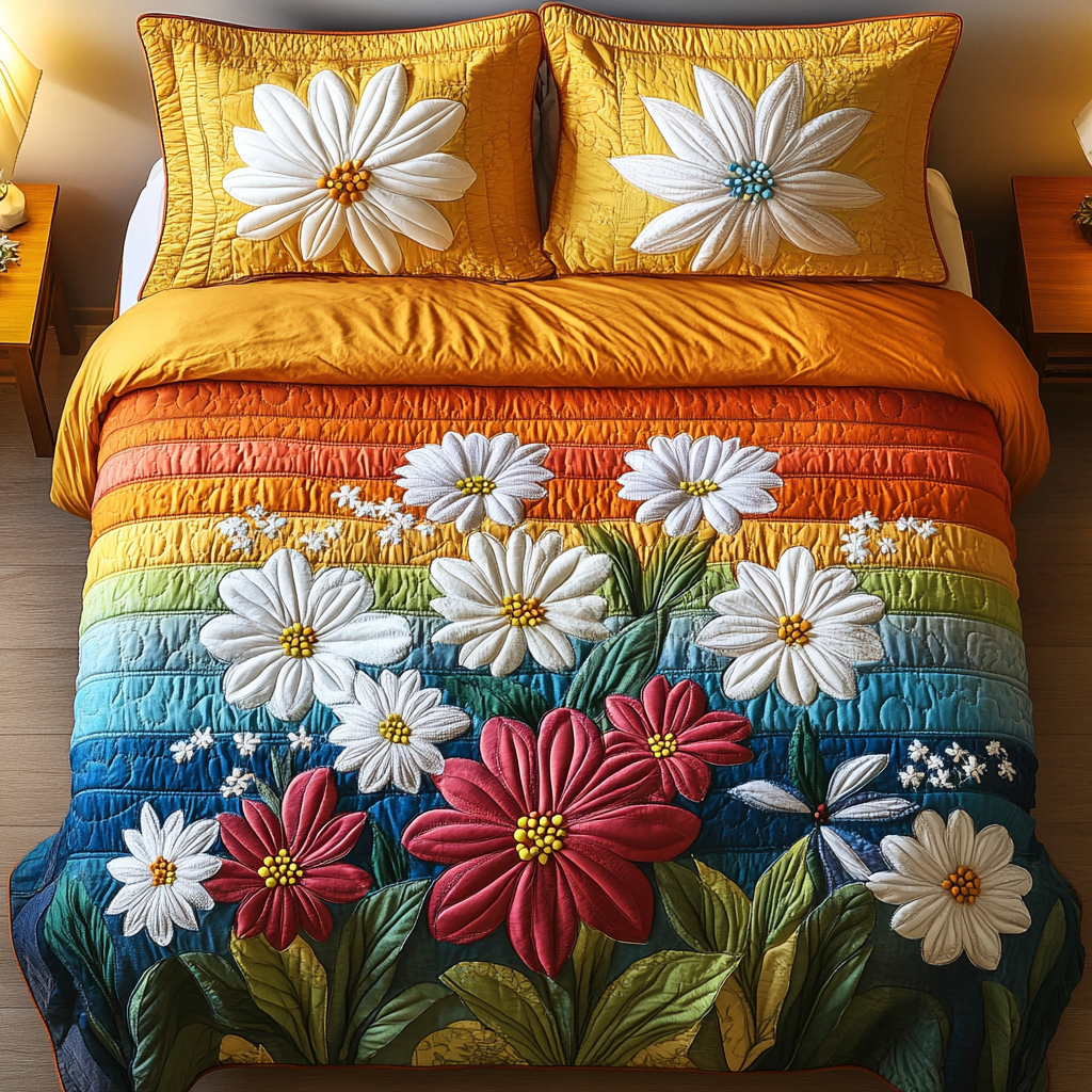 Floral Haven Quilted Bedding Set Bedroom Decor Gifts With Daisies On Them