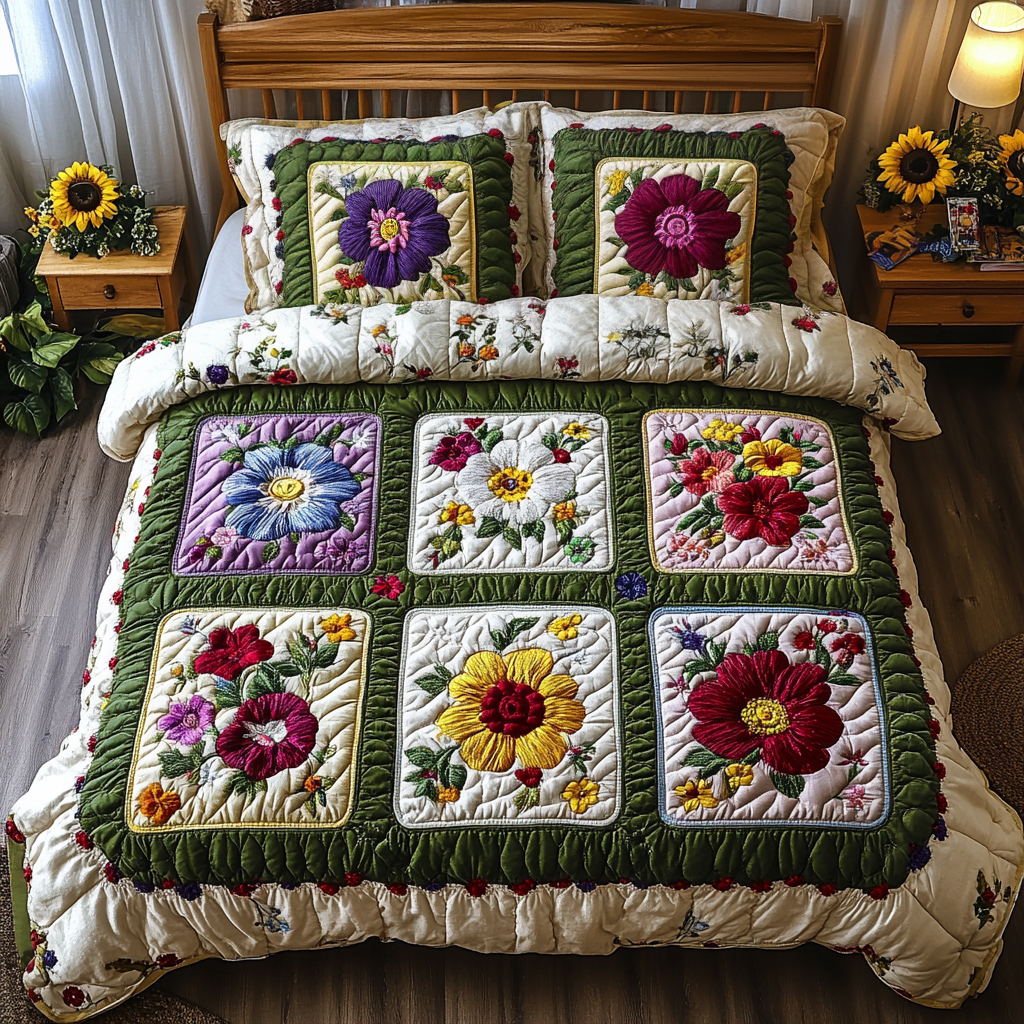 Floral Haven Quilted Bedding Set Unique Bed Sheet Set Gifts For Flower Enthusiasts