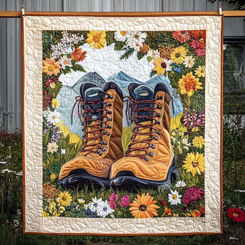 Floral Hiking Boots Quilted Blanket Unique Gifts For Hikers