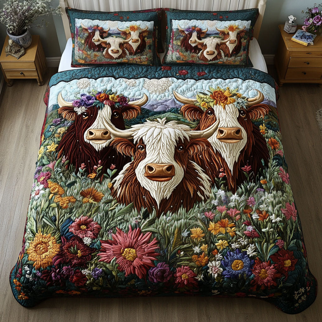 Floral Hillside Herd Quilted Bedding Set Best Comforter Sets Cow Lover Gift