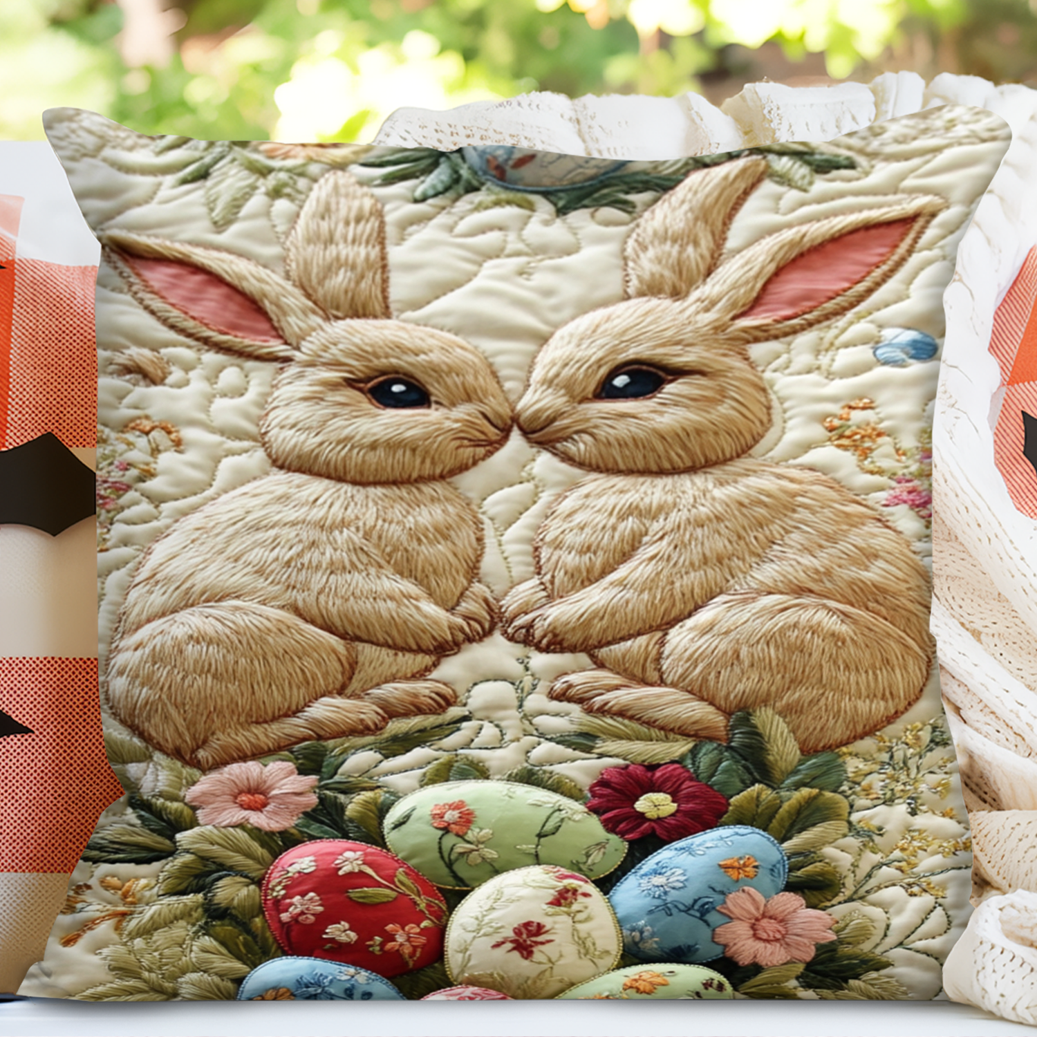 Floral Hop Quilted Pillow Case Religious Easter Pillow Covers Cute Easter Gifts