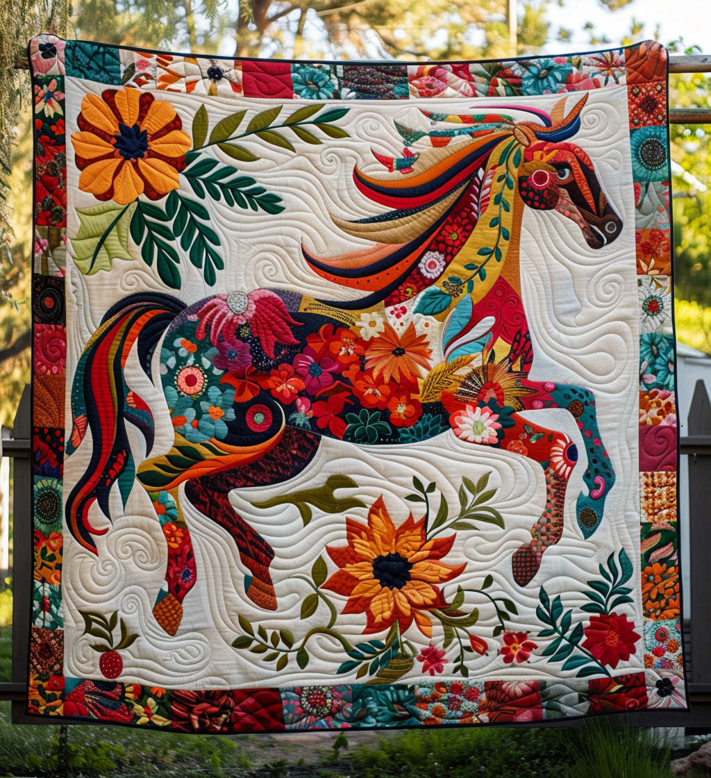 Floral Horse Charm Quilted Blanket Equine Gifts For Horse Lovers