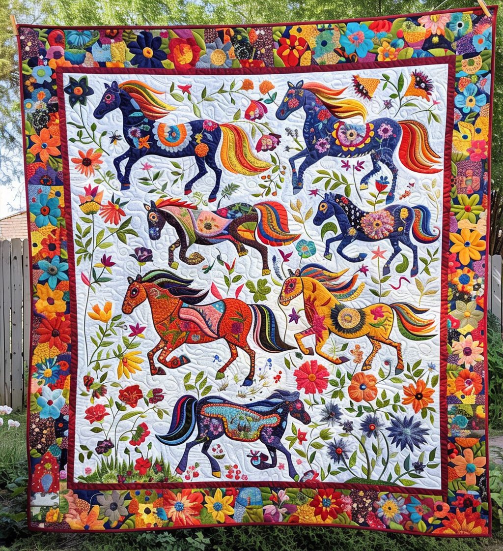 Floral Horse Dance Quilted Blanket Equine Gifts For Horse Lovers
