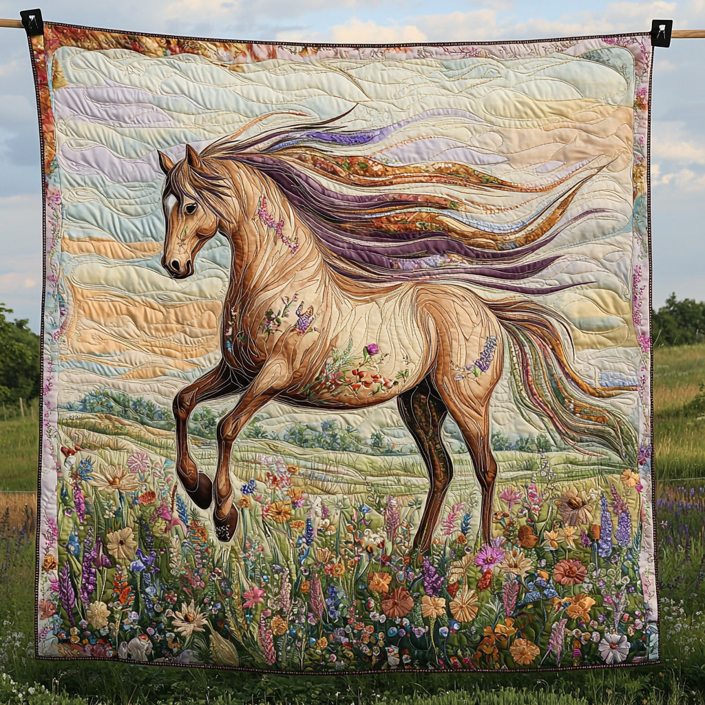 Floral Horse Quilted Blanket Bedroom Xmas Decor Gifts For Horse Enthusiasts