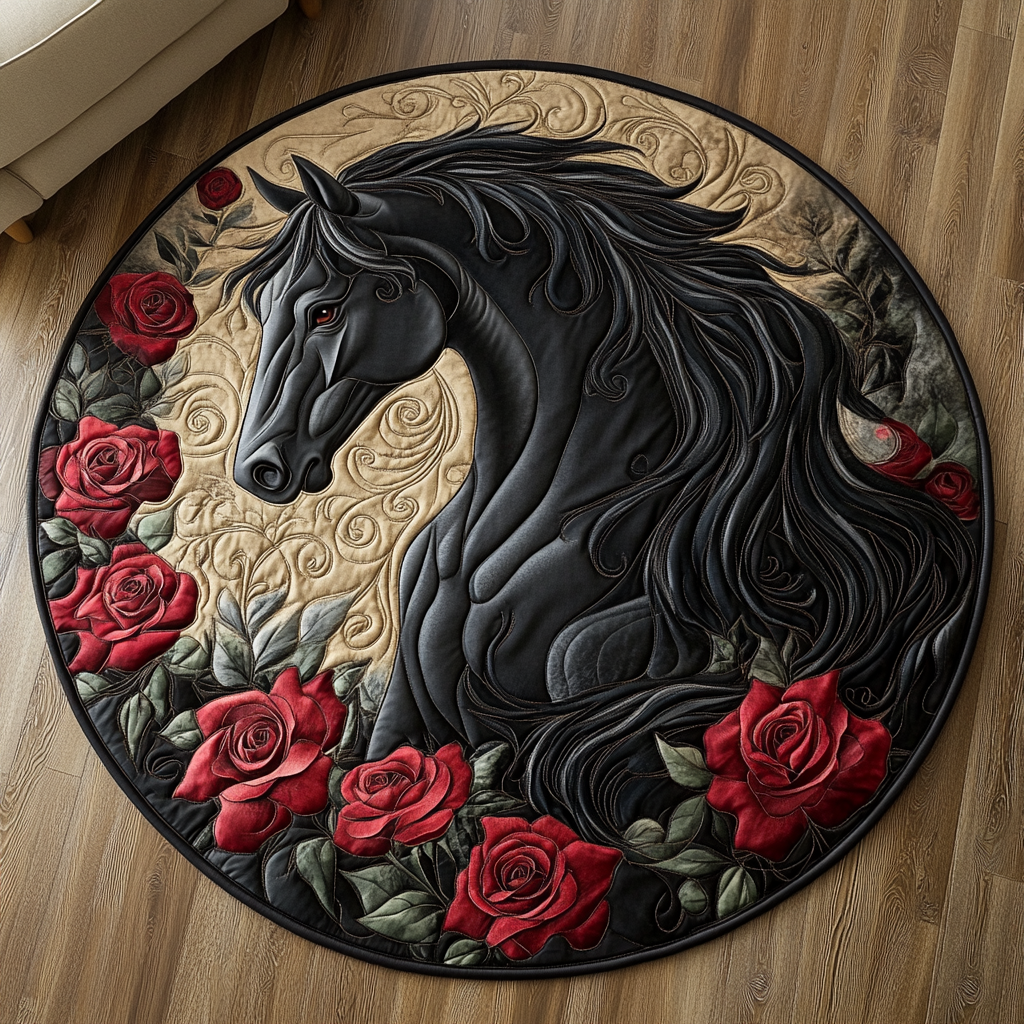 Floral Horse Quilted Round Mat Foyer Decor Ideas Horse Gifts For Adults