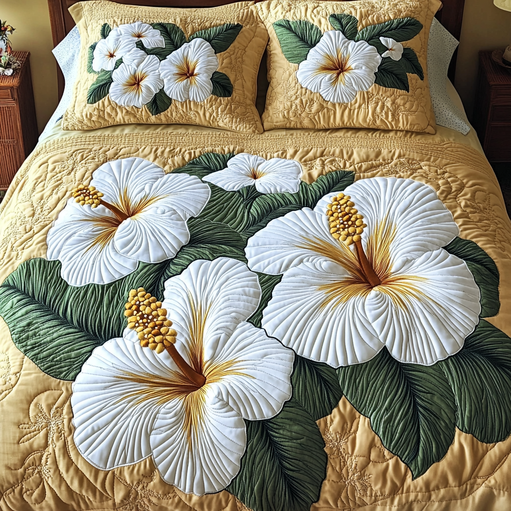 Floral Hues Quilted Bedding Set Warm and Elegant Bedding Gift Set for Every Home