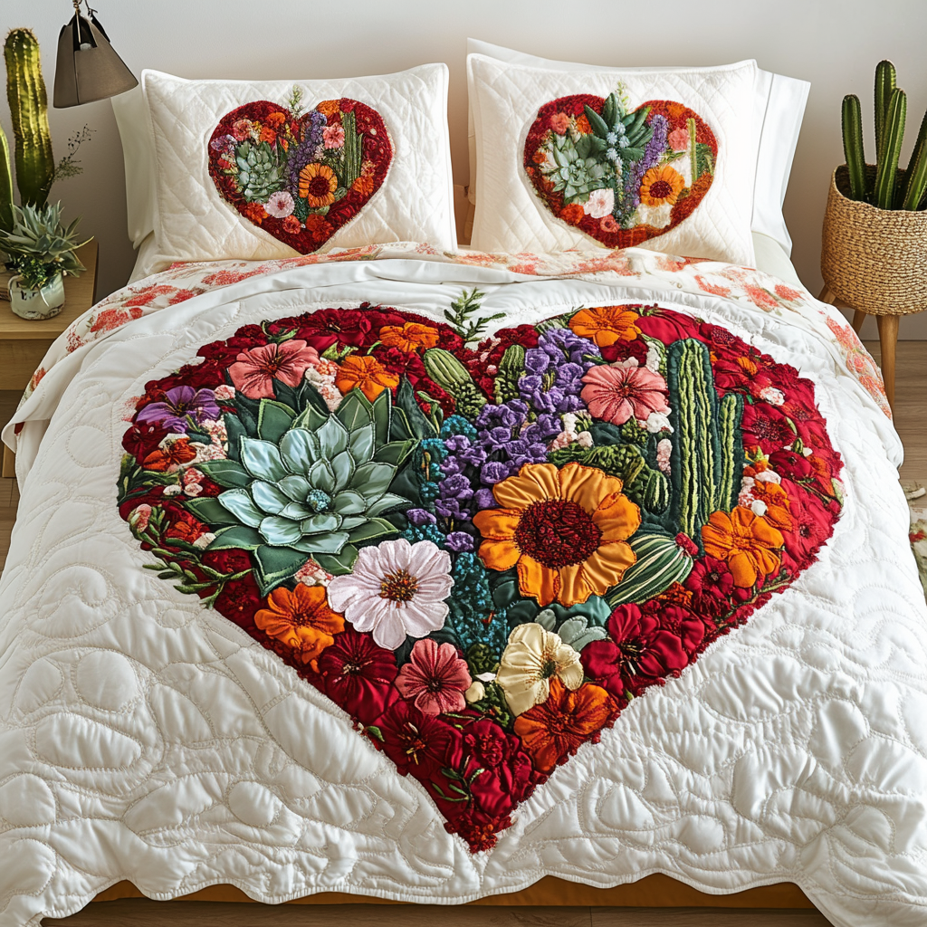 Floral Hug Quilted Bedding Set Xmas Holiday Duvet Cover Set Cactus Inspired Gifts