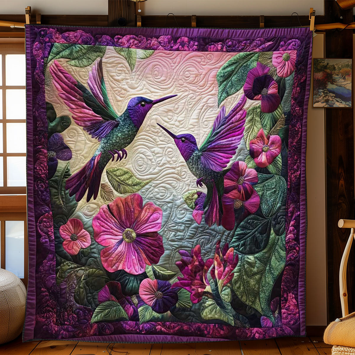 Floral Hummingbird Bliss Quilt Elegant Quilt Blanket for Relaxing Evenings