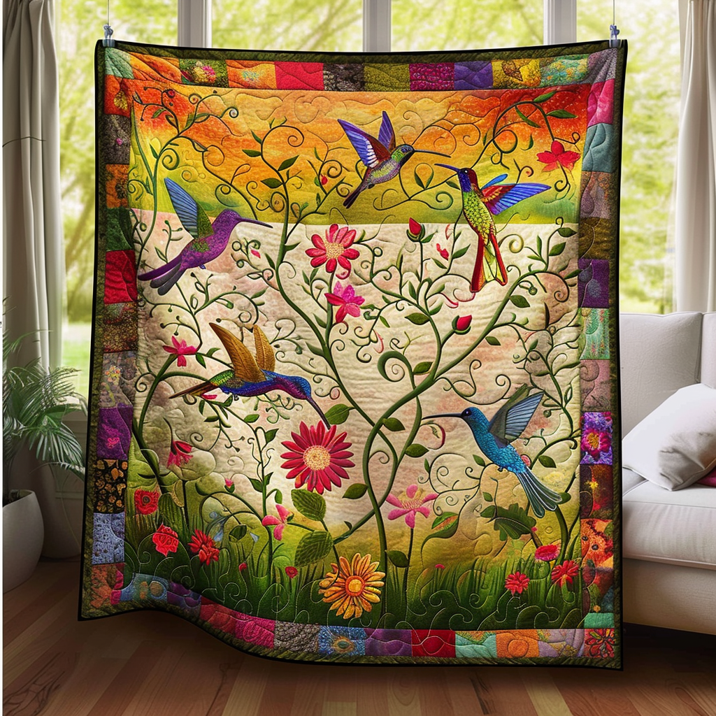 Floral Hummingbird Quilted Blanket Gifts For Hummingbird Lovers