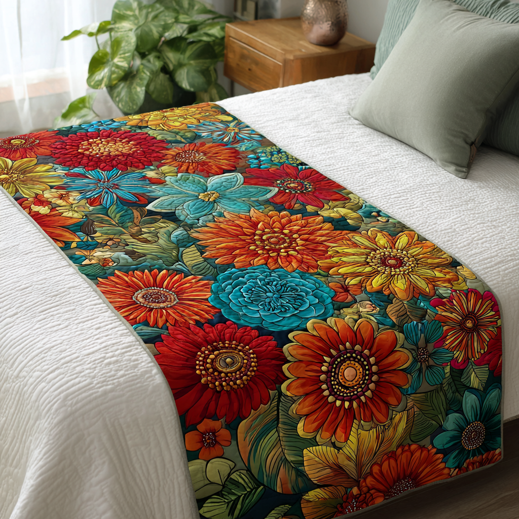 Floral Joy Quilted Bed Runner Cozy Bedroom Decor Gifts For Flower Enthusiasts