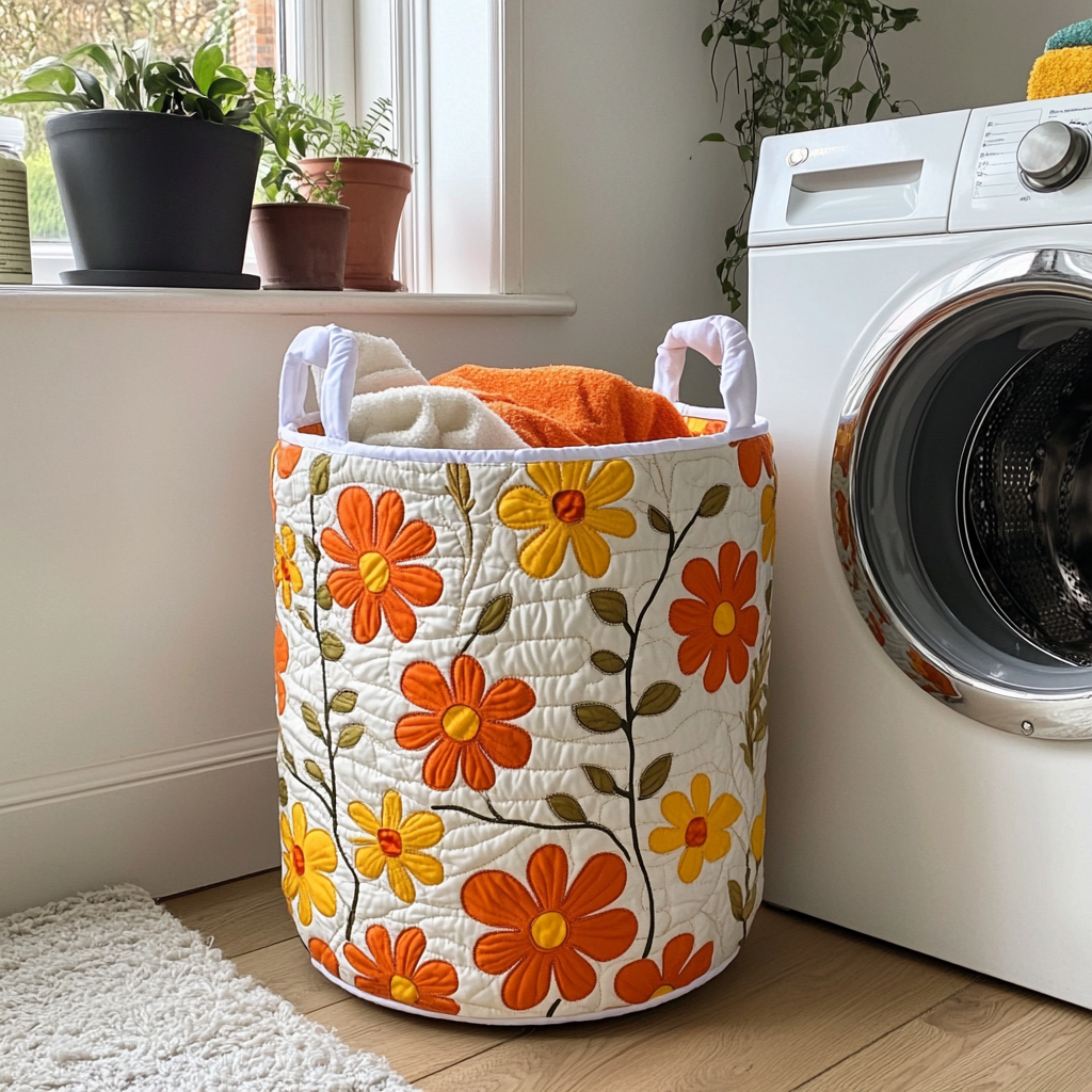 Floral Joy Quilted Laundry Basket Merch For Mom