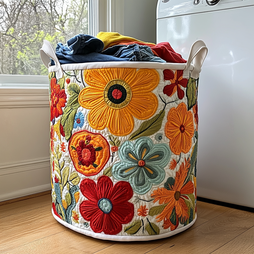 Floral Joy Quilted Laundry Basket Mother's Day Merch Gift