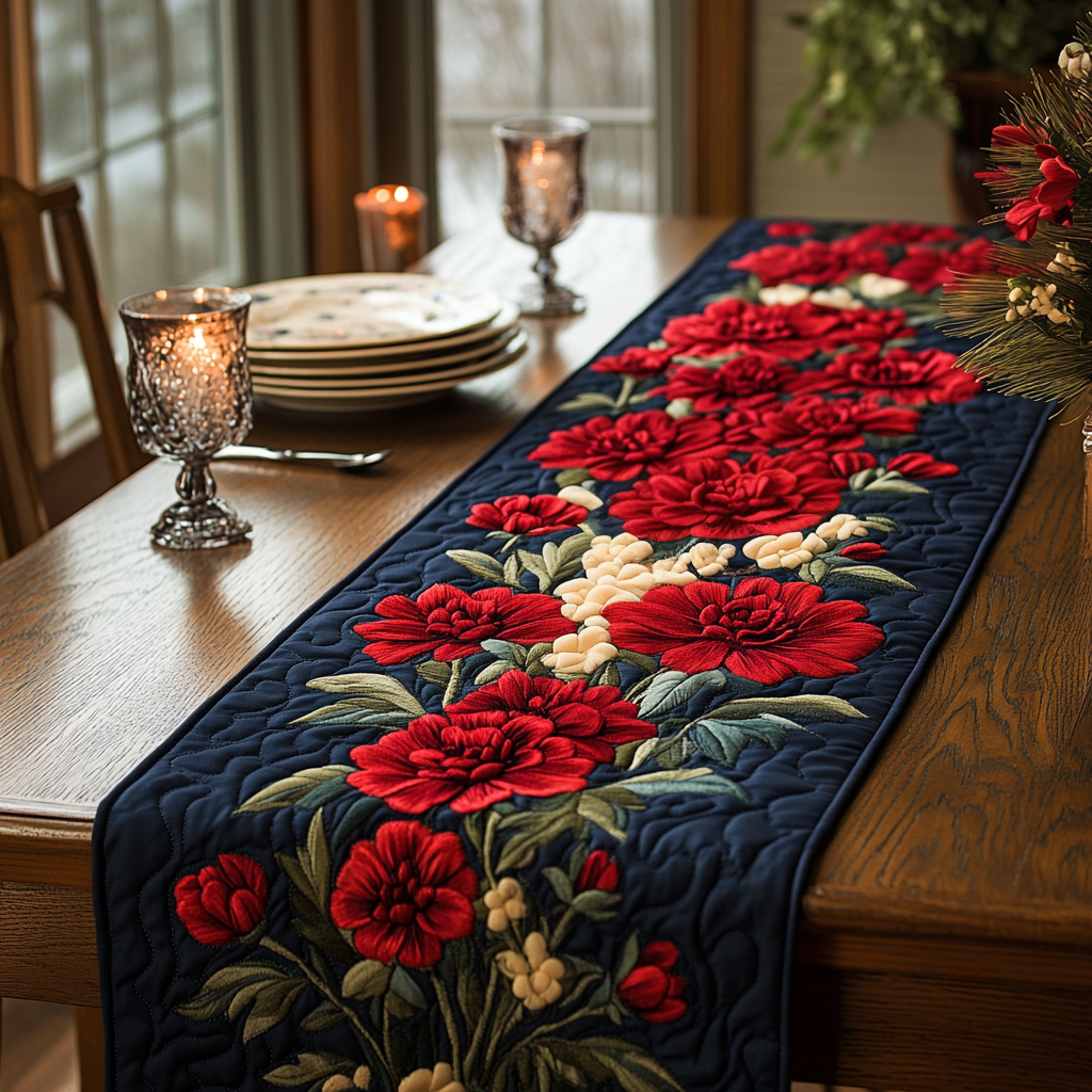 Floral Kiss Quilted Table Runner Dining Table Decor Ideas Christmas Floral Gifts