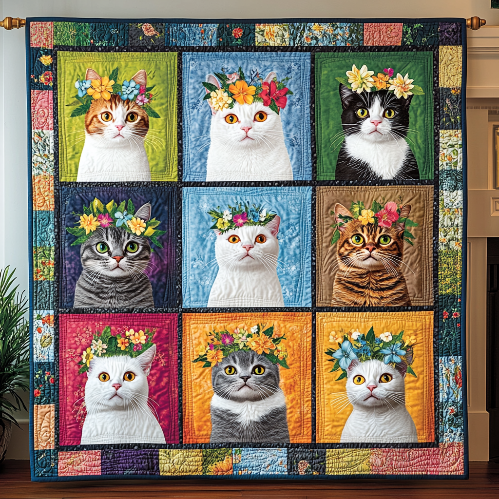 Floral Kitty Quilted Blanket Gifts For Cat Owners