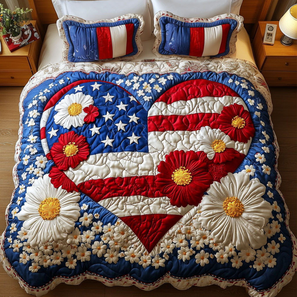 Floral Liberty Quilted Bedding Set Bedroom Decor Best Patriotic Gifts