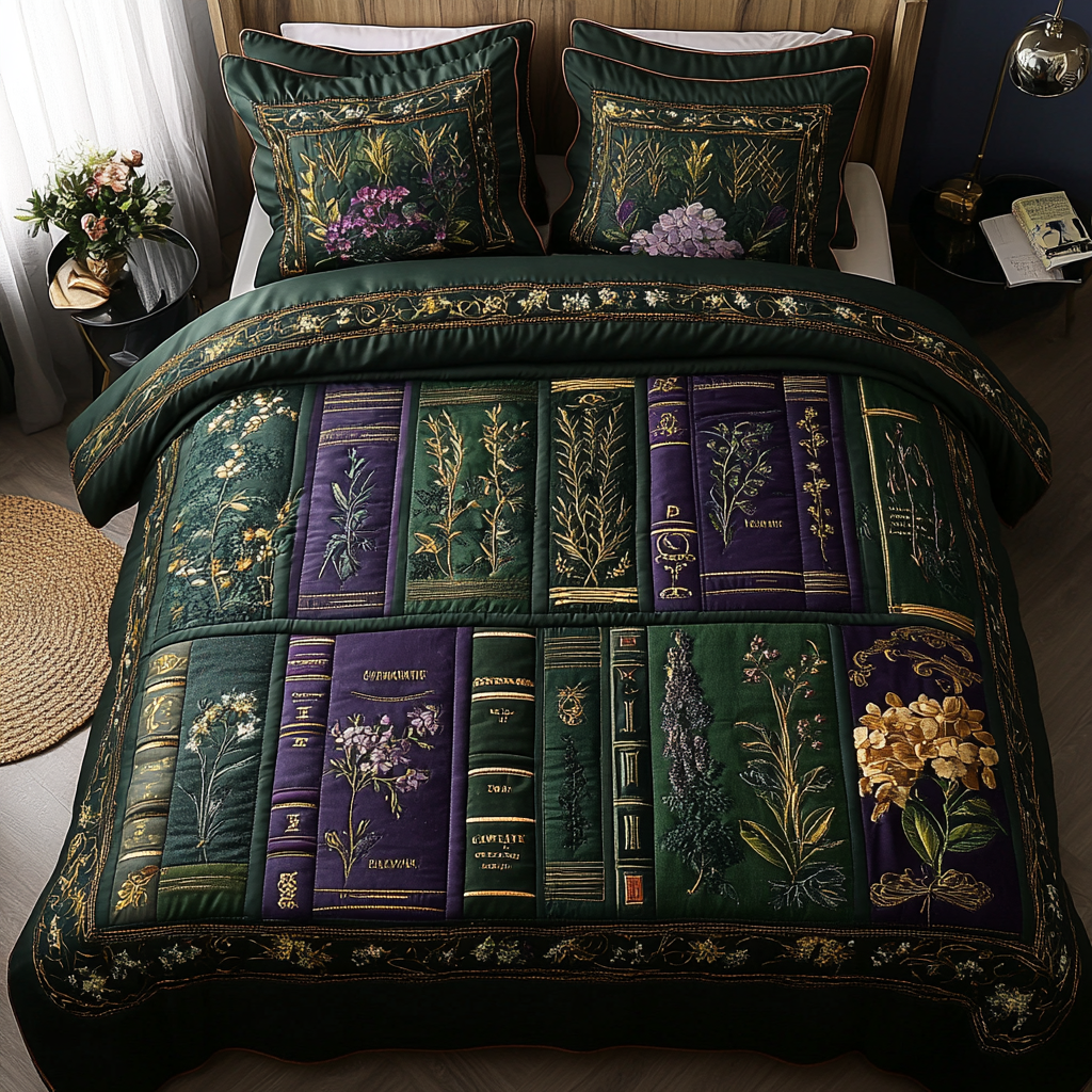 Floral Library Quilted Bedding Set Best Bed Sheet Set Book Gifts For Father's Day