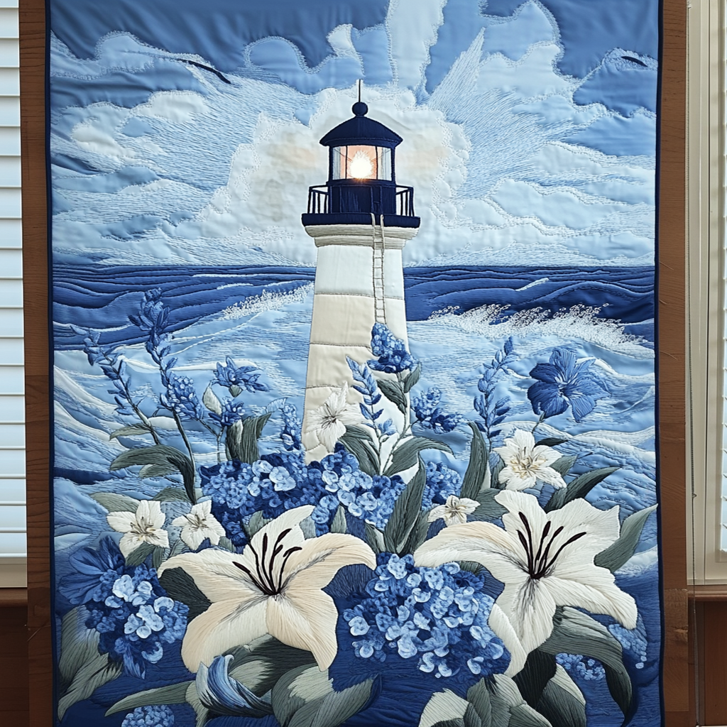 Floral Lighthouse Quilted Blanket Bed Room Decor Lighthouse Christmas Gifts