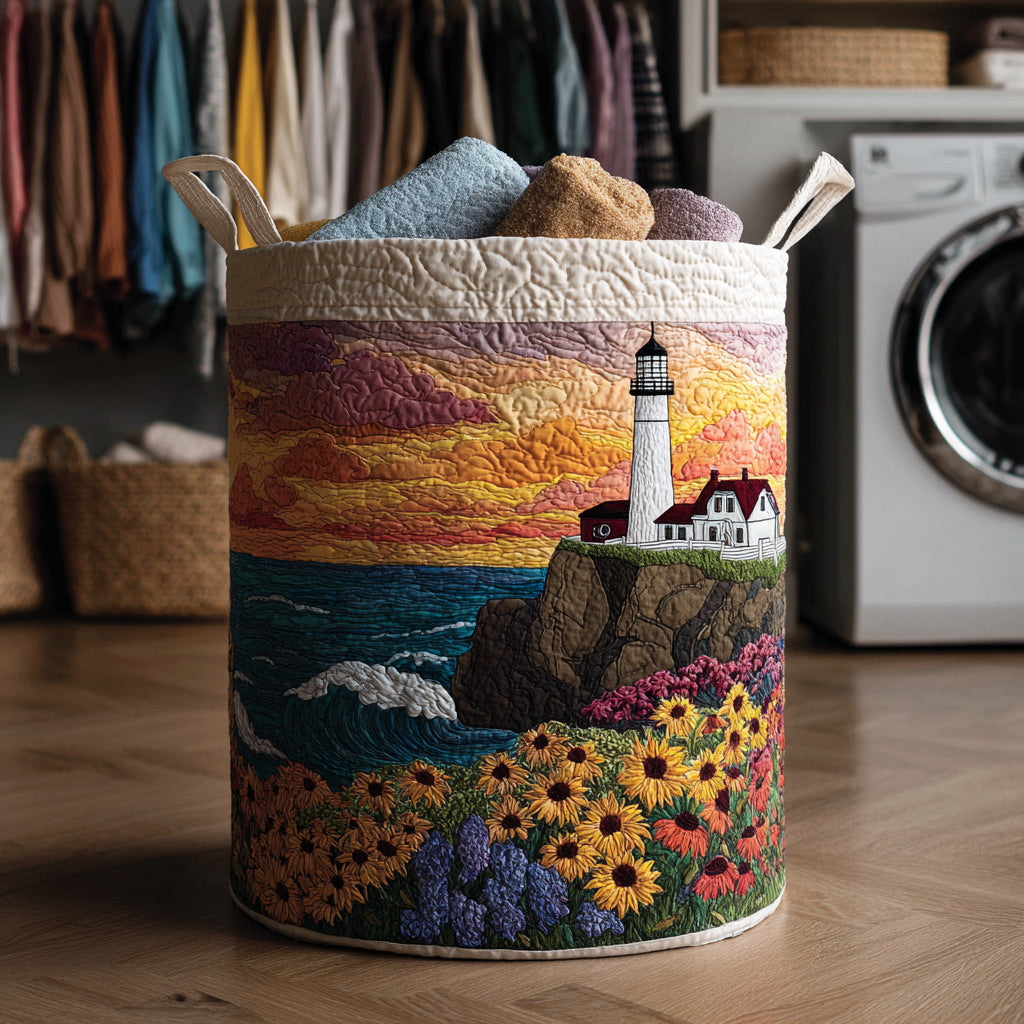 Floral Lighthouse Quilted Laundry Basket Everyday Merch Choice