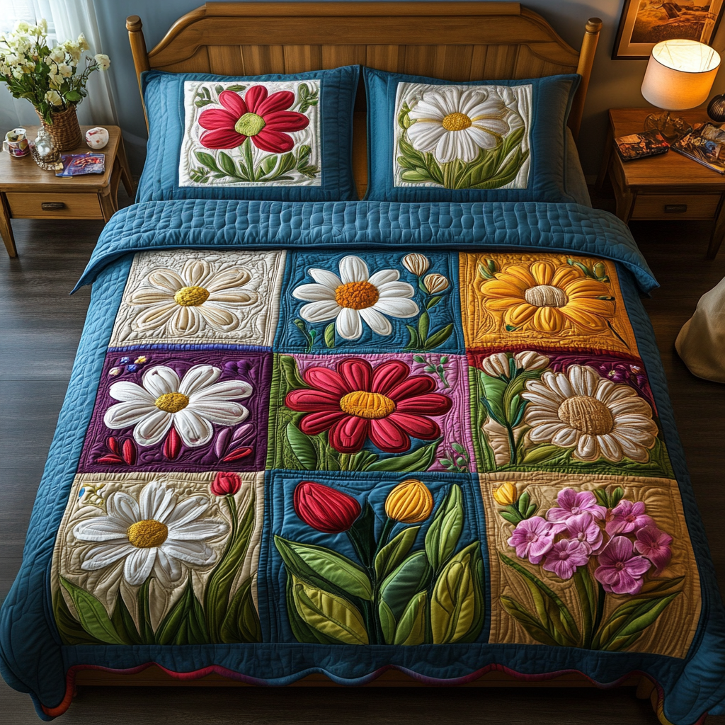 Floral Love Quilted Bedding Set Exclusive Bedding Gift Set for Luxury Sleep