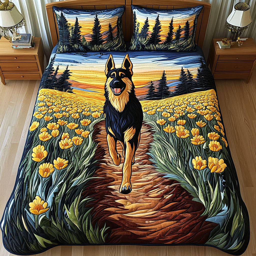 Floral Majesty Quilted Bedding Set Bed Decorations Christmas Gifts For German Shepherd Lovers