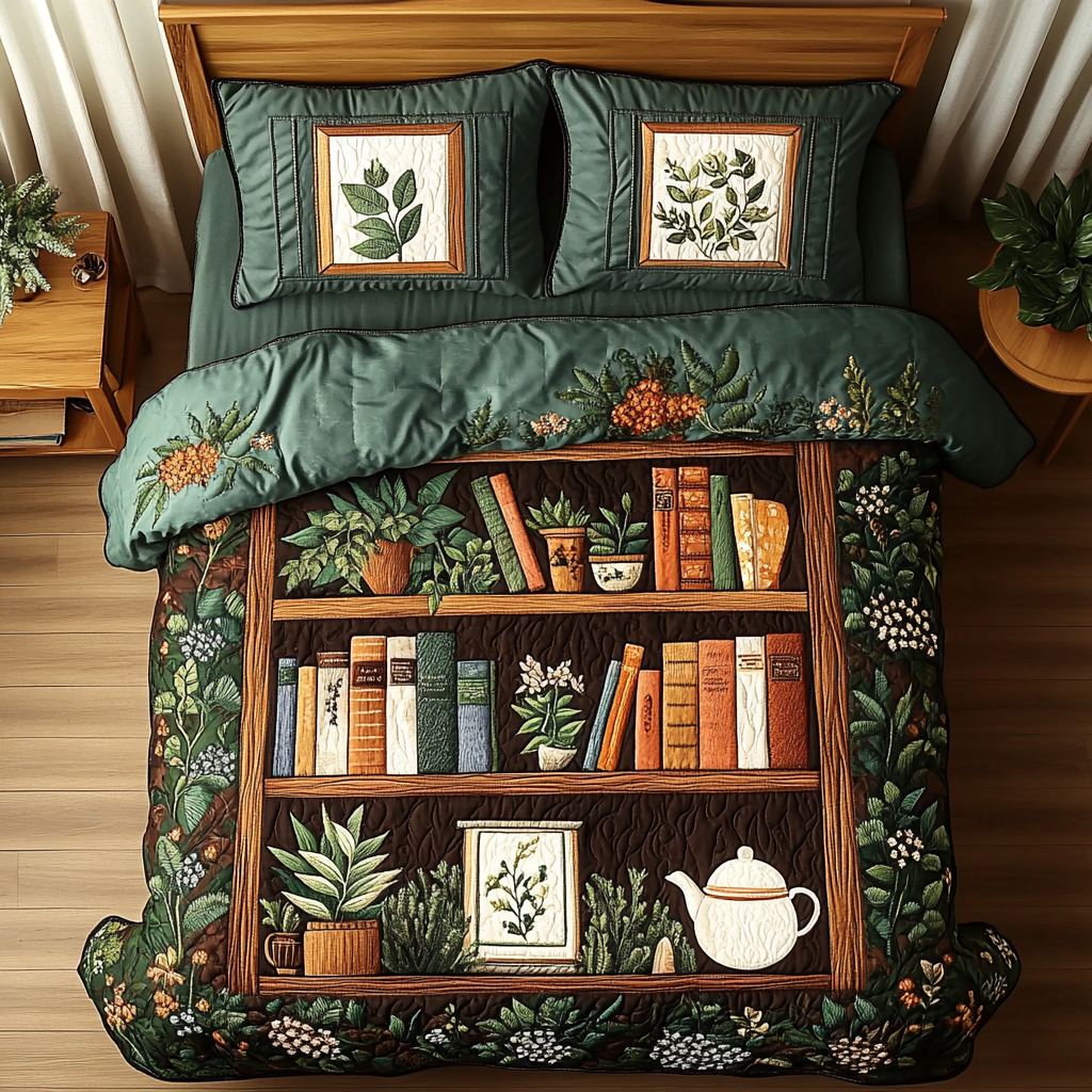 Floral Manuscript Quilted Bedding Set Duvet Cover Bed Sheet Set Novelty Book Themed Gifts