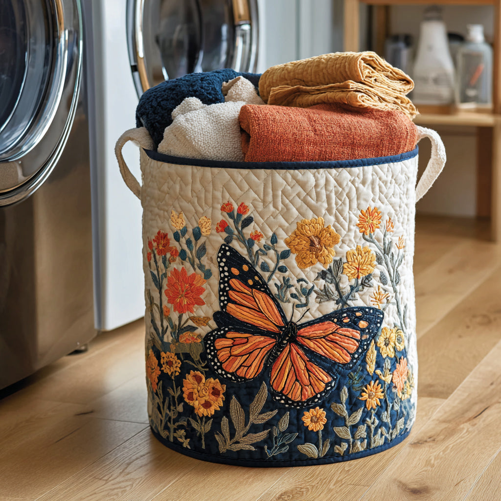 Floral Meadow Butterfly Quilted Laundry Basket Fall Merch Pick